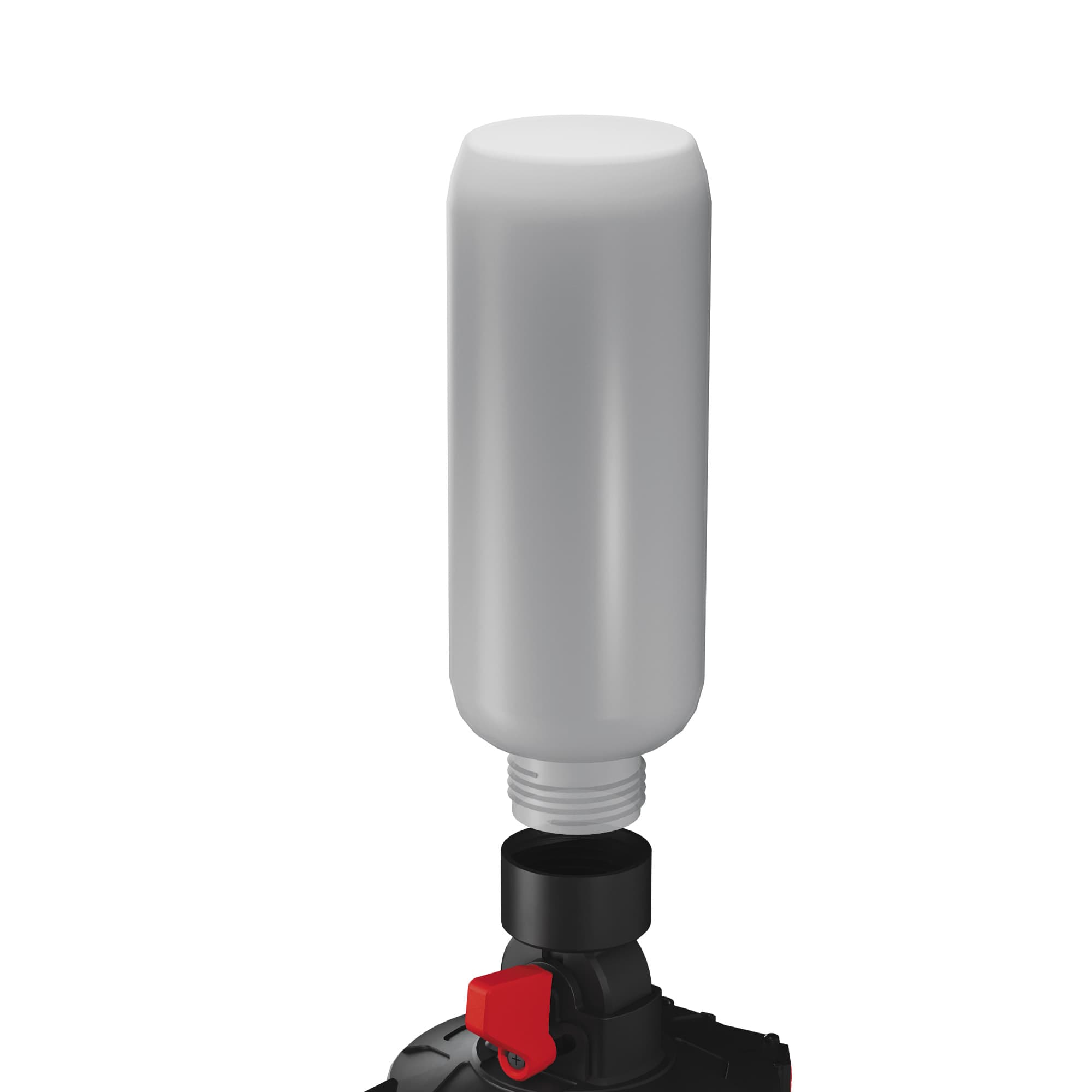 The refillable grit bottle screwed onto the BLSTR sander's connector head