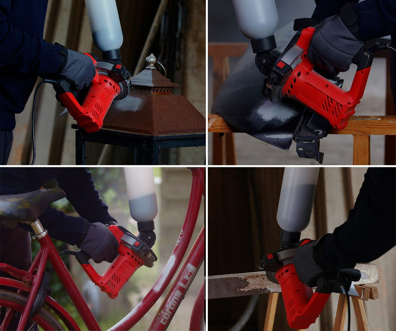 The BLSTR sander removing rust and paint from metal