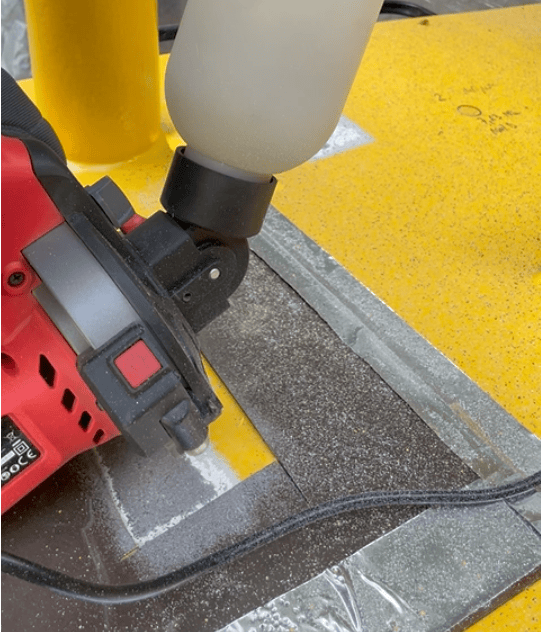 GH50 steel grit spot-repair sequence A - 2:00m: coating mostly removed from test area