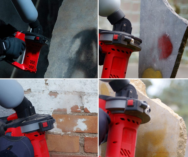The BLSTR sander removing graffiti from stone